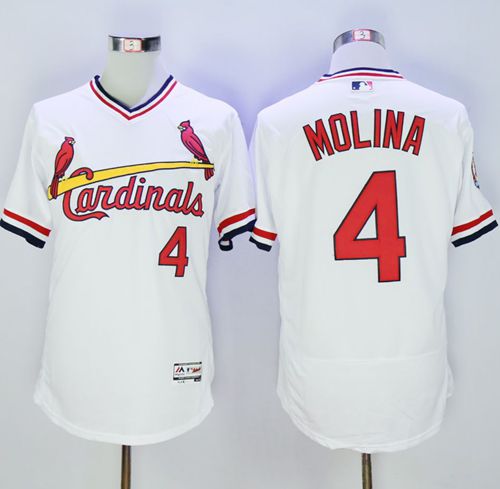 Cardinals #4 Yadier Molina White Flexbase Authentic Collection Cooperstown Stitched MLB Jersey - Click Image to Close